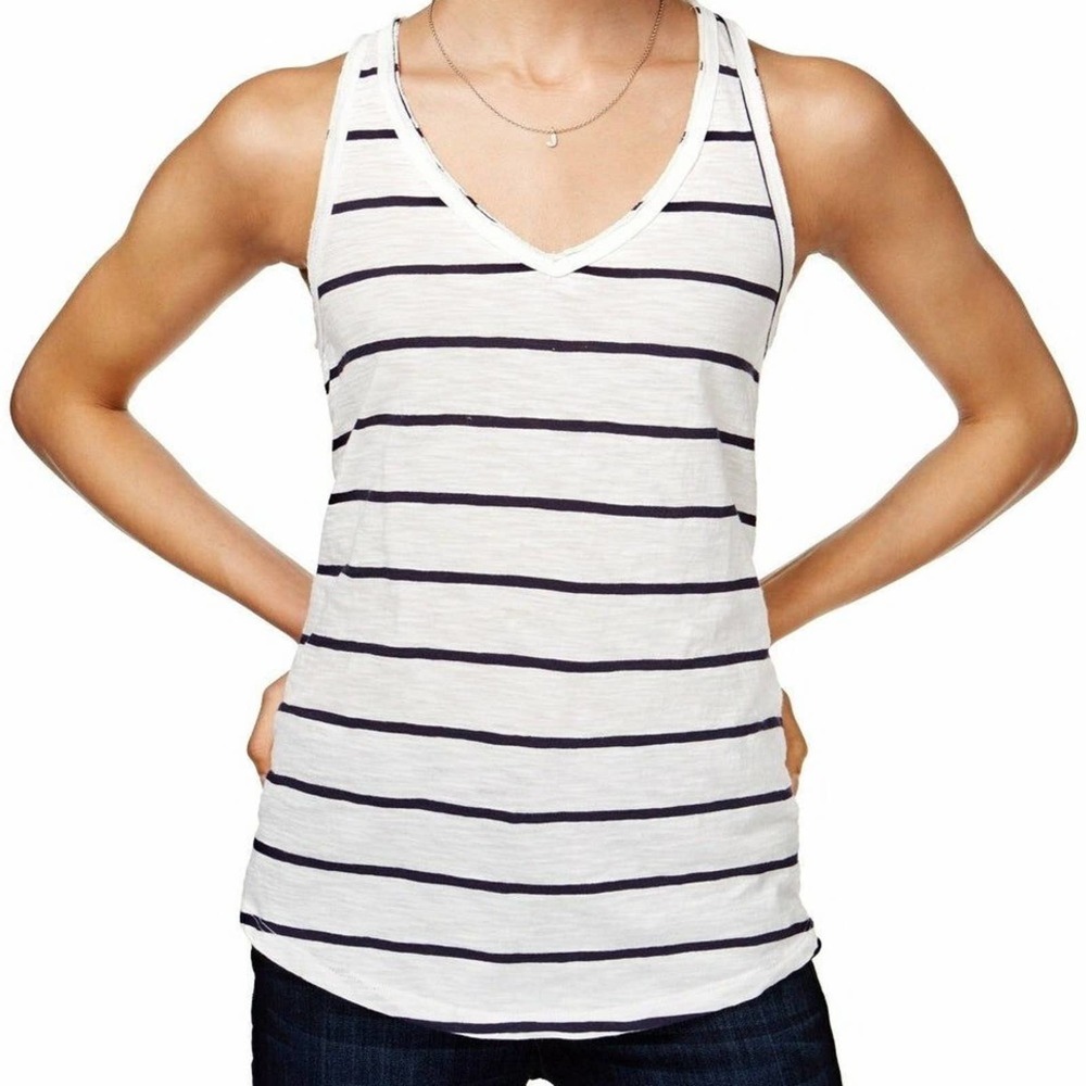 🌸 Maison Jules | Navy Blue & White Strip Slim-V Tank - XL